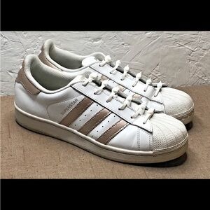 ADIDAS Superstar Shell Toe Size 8 White Leather Metallic Copper HICKIES LACES
